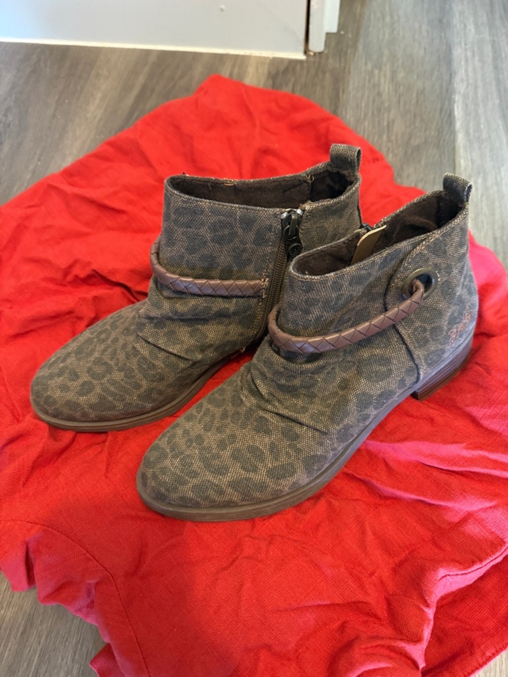 Blowfish Brown Leopard-Print Ankle Booties with Braided Strap